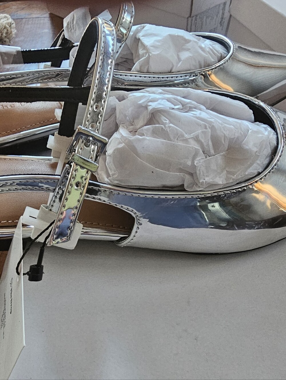 Silver Pointed-Toe Mary Jane Slingback Flats - Picture 2 of 4